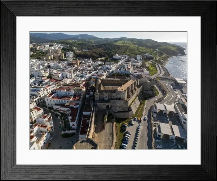 Framed Print : aerial view of the beautiful castle of Guzmán el Bueno in the municipality of Tarifa, Andalusia Framed Print : aerial view of the beautiful castle of Guzmán el Bueno in the municipality of Tarifa, Andalusia