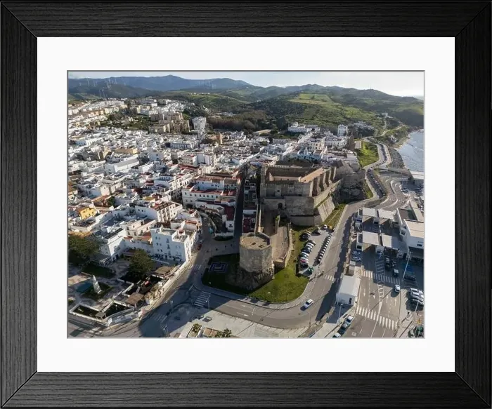 Framed Print : aerial view of the beautiful castle of Guzmán el Bueno in the municipality of Tarifa, Andalusia Framed Print : aerial view of the beautiful castle of Guzmán el Bueno in the municipality of Tarifa, Andalusia