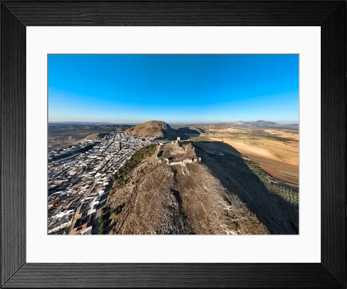 Framed Print : the castle of the star in the municipality of Teba as seen from a drone at sunset, Andalusia Framed Print : the castle of the star in the municipality of Teba as seen from a drone at sunset, Andalusia