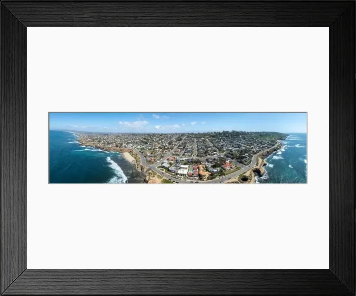 Framed Print : Aerial panorama of Sunset Beach in San Diego with ragged California ocean coastline Framed Print : Aerial panorama of Sunset Beach in San Diego with ragged California ocean coastline