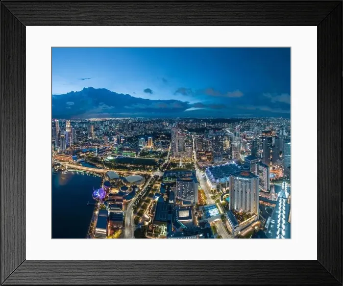 Framed Print : Aerial view of Singapore City Harbour at night, Singapore, Asia Framed Print : Aerial view of Singapore City Harbour at night, Singapore, Asia