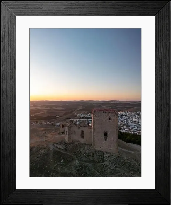 Framed Print : the castle of the star in the municipality of Teba as seen from a drone at sunset, Andalusia Framed Print : the castle of the star in the municipality of Teba as seen from a drone at sunset, Andalusia