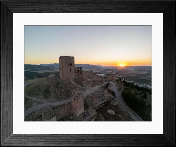 Framed Print : the castle of the star in the municipality of Teba as seen from a drone at sunset, Andalusia Framed Print : the castle of the star in the municipality of Teba as seen from a drone at sunset, Andalusia