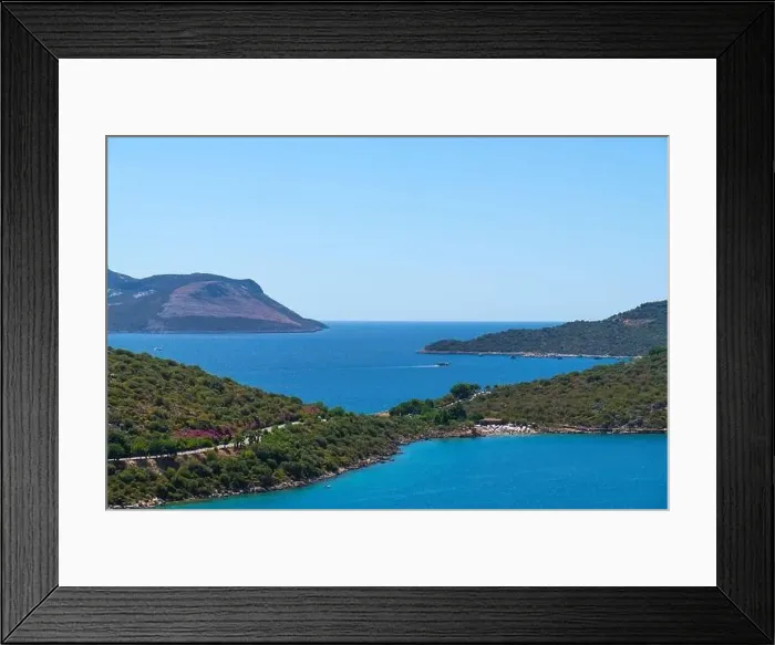 Framed Print : Amazing beautiful landscape on a peninsula on the Mediterranean coast on a sunny clear day, Kas, Turkey Framed Print : Amazing beautiful landscape on a peninsula on the Mediterranean coast on a sunny clear day, Kas, Turkey