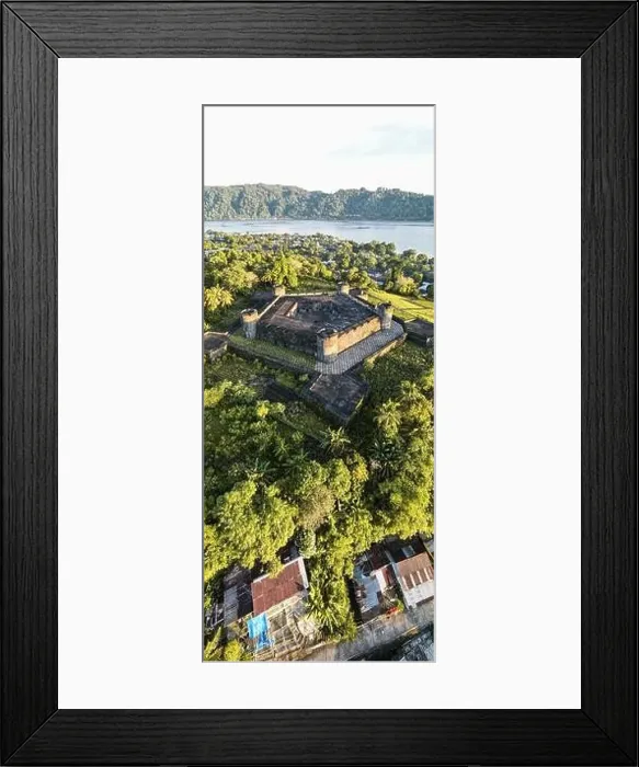 Framed Print : Aerial view of Fort Belgica With Banda Neira ocean In Background. Maluku, Indonesia, April 13, 2024 Framed Print : Aerial view of Fort Belgica With Banda Neira ocean In Background. Maluku, Indonesia, April 13, 2024