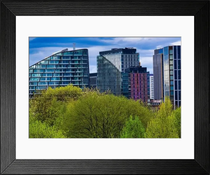 Framed Print : Panoramic view of Manchester Skyline on a spring day Framed Print : Panoramic view of Manchester Skyline on a spring day