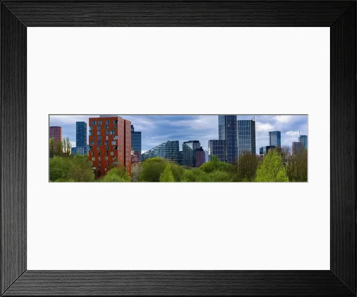 Framed Print : Panoramic view of Manchester Skyline on a spring day Framed Print : Panoramic view of Manchester Skyline on a spring day