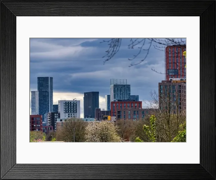 Framed Print : View of Manchester downtown Skyline on a spring day Framed Print : View of Manchester downtown Skyline on a spring day
