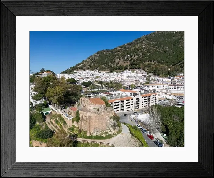 Framed Print : aerial view of the beautiful Mediterranean village of Mijas on the Costa del Sol of Malaga, Spain Framed Print : aerial view of the beautiful Mediterranean village of Mijas on the Costa del Sol of Malaga, Spain