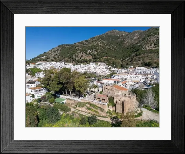 Framed Print : aerial view of the beautiful Mediterranean village of Mijas on the Costa del Sol of Malaga, Spain Framed Print : aerial view of the beautiful Mediterranean village of Mijas on the Costa del Sol of Malaga, Spain