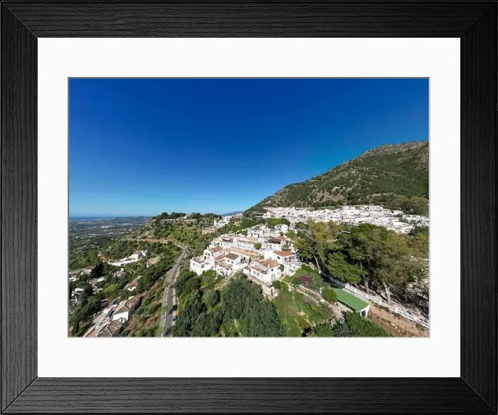 Framed Print : aerial view of the beautiful Mediterranean village of Mijas on the Costa del Sol of Malaga, Spain Framed Print : aerial view of the beautiful Mediterranean village of Mijas on the Costa del Sol of Malaga, Spain