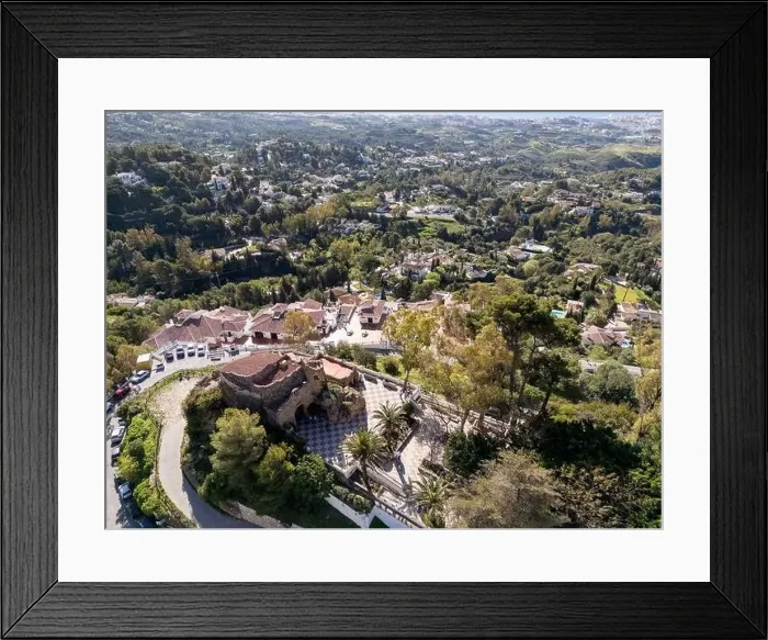 Framed Print : aerial view of the beautiful Mediterranean village of Mijas on the Costa del Sol of Malaga, Spain Framed Print : aerial view of the beautiful Mediterranean village of Mijas on the Costa del Sol of Malaga, Spain