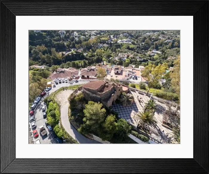 Framed Print : aerial view of the beautiful Mediterranean village of Mijas on the Costa del Sol of Malaga, Spain
