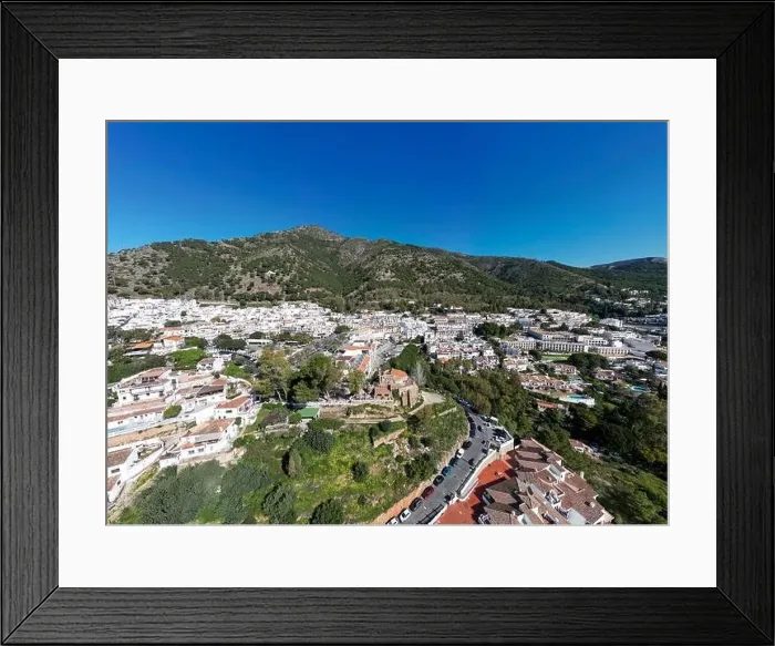 Framed Print : aerial view of the beautiful Mediterranean village of Mijas on the Costa del Sol of Malaga, Spain Framed Print : aerial view of the beautiful Mediterranean village of Mijas on the Costa del Sol of Malaga, Spain