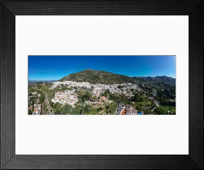 Framed Print : aerial view of the beautiful Mediterranean village of Mijas on the Costa del Sol of Malaga, Spain Framed Print : aerial view of the beautiful Mediterranean village of Mijas on the Costa del Sol of Malaga, Spain