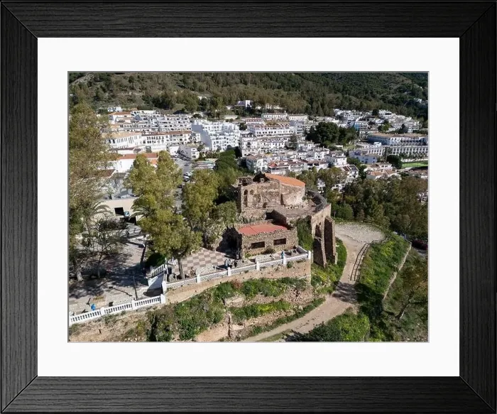 Framed Print : aerial view of the beautiful Mediterranean village of Mijas on the Costa del Sol of Malaga, Spain Framed Print : aerial view of the beautiful Mediterranean village of Mijas on the Costa del Sol of Malaga, Spain