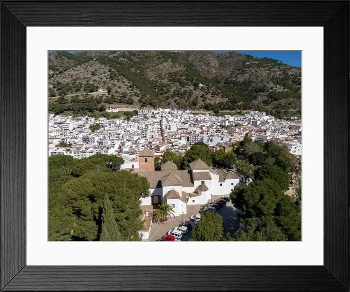 Framed Print : aerial view of the beautiful Mediterranean village of Mijas on the Costa del Sol of Malaga, Spain Framed Print : aerial view of the beautiful Mediterranean village of Mijas on the Costa del Sol of Malaga, Spain