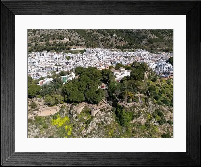 Framed Print : aerial view of the beautiful Mediterranean village of Mijas on the Costa del Sol of Malaga, Spain