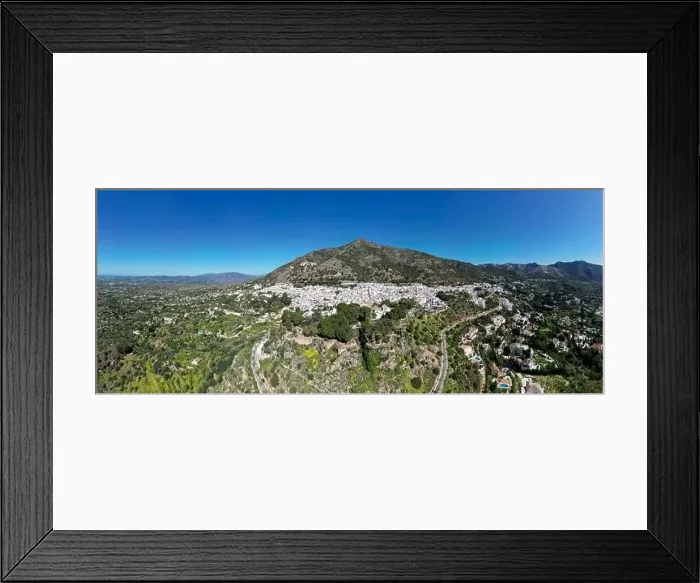 Framed Print : aerial view of the beautiful Mediterranean village of Mijas on the Costa del Sol of Malaga, Spain
