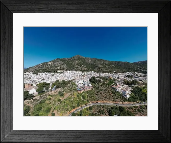 Framed Print : aerial view of the beautiful Mediterranean village of Mijas on the Costa del Sol of Malaga, Spain Framed Print : aerial view of the beautiful Mediterranean village of Mijas on the Costa del Sol of Malaga, Spain