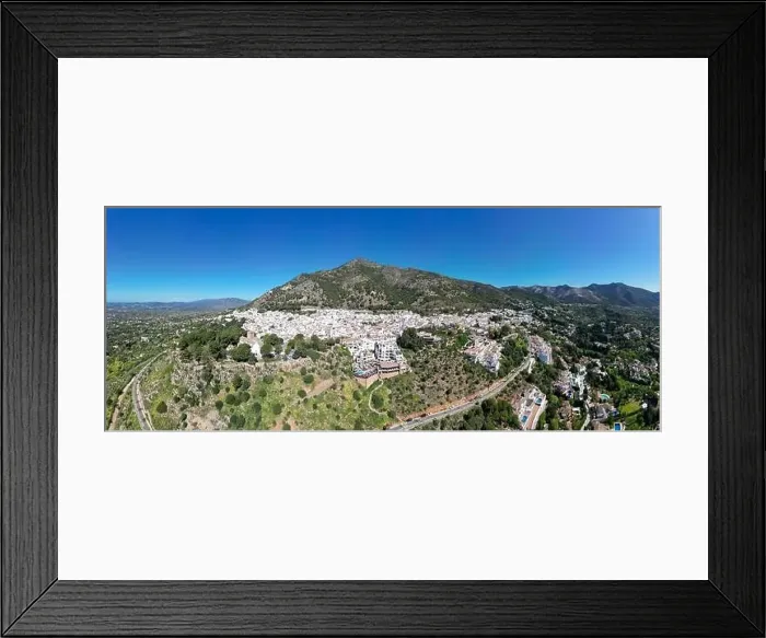 Framed Print : aerial view of the beautiful Mediterranean village of Mijas on the Costa del Sol of Malaga, Spain Framed Print : aerial view of the beautiful Mediterranean village of Mijas on the Costa del Sol of Malaga, Spain