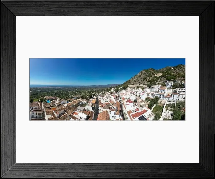 Framed Print : aerial view of the beautiful Mediterranean village of Mijas on the Costa del Sol of Malaga, Spain Framed Print : aerial view of the beautiful Mediterranean village of Mijas on the Costa del Sol of Malaga, Spain