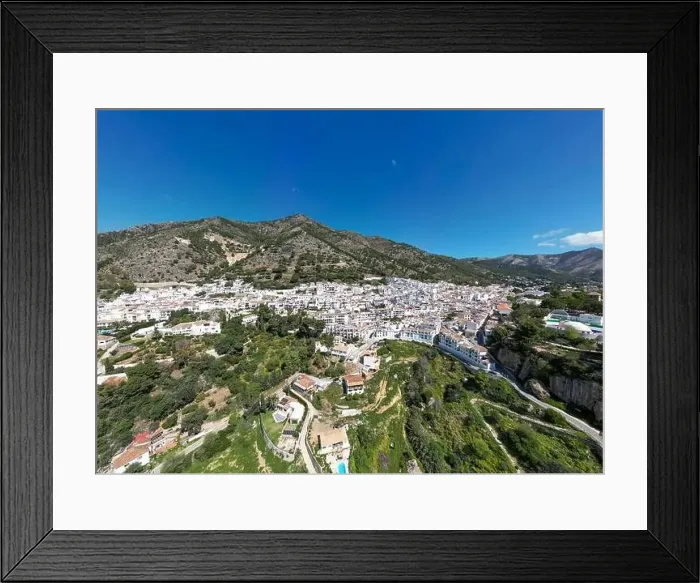 Framed Print : aerial view of the beautiful Mediterranean village of Mijas on the Costa del Sol of Malaga, Spain Framed Print : aerial view of the beautiful Mediterranean village of Mijas on the Costa del Sol of Malaga, Spain