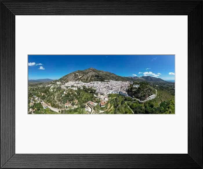 Framed Print : aerial view of the beautiful Mediterranean village of Mijas on the Costa del Sol of Malaga, Spain Framed Print : aerial view of the beautiful Mediterranean village of Mijas on the Costa del Sol of Malaga, Spain