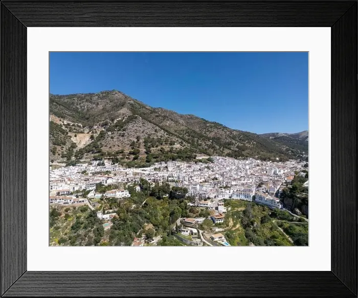 Framed Print : aerial view of the beautiful Mediterranean village of Mijas on the Costa del Sol of Malaga, Spain Framed Print : aerial view of the beautiful Mediterranean village of Mijas on the Costa del Sol of Malaga, Spain
