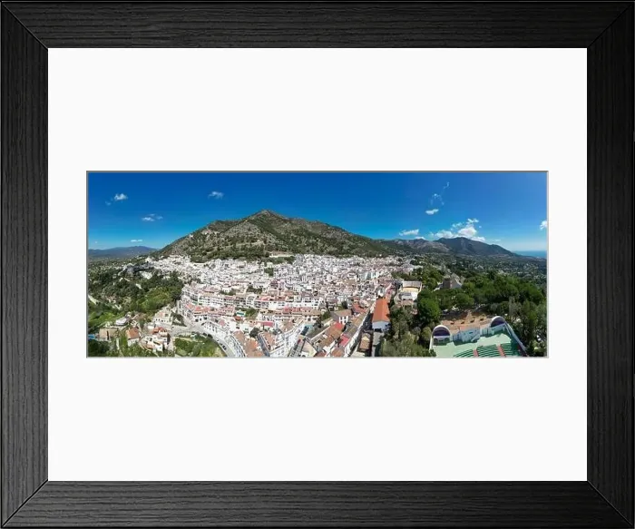 Framed Print : aerial view of the beautiful Mediterranean village of Mijas on the Costa del Sol of Malaga, Spain