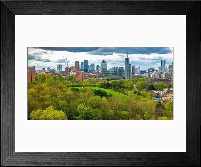 Framed Print : Panoramic view of Manchester Skyline on a spring day Framed Print : Panoramic view of Manchester Skyline on a spring day