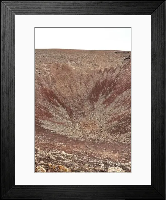 Framed Print : the Dramatic volcanic red deserted crater of Calderon Hondo volcano near to Corralejo, Fuerteventura. Canary Islands