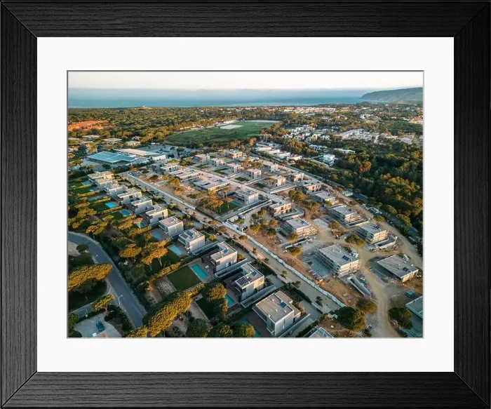 Framed Print : An aerial perspective showcases the luxurious residential district of Quinta da Marinha in Cascais, Portugal Framed Print : An aerial perspective showcases the luxurious residential district of Quinta da Marinha in Cascais, Portugal