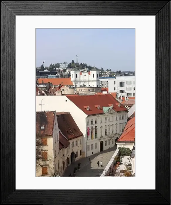 Framed Print : View of the Old Town from the Castle Hill, Bratislava, Slovakia. Street view, old red roofed houses. Spring in Europe Framed Print : View of the Old Town from the Castle Hill, Bratislava, Slovakia. Street view, old red roofed houses. Spring in Europe