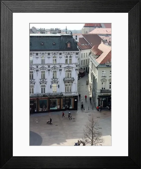 Framed Print : Beautiful tiny street in the old town of Bratislava, Slovakia. Architecture of Europe. Tourist destinations concept Framed Print : Beautiful tiny street in the old town of Bratislava, Slovakia. Architecture of Europe. Tourist destinations concept