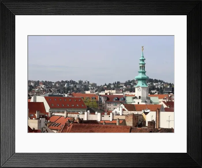Framed Print : View of the Old Town from the Castle Hill, Bratislava, Slovakia. Street view, old red roofed houses. Spring in Europe Framed Print : View of the Old Town from the Castle Hill, Bratislava, Slovakia. Street view, old red roofed houses. Spring in Europe