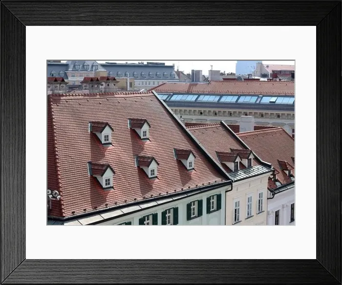 Framed Print : View of the Old Town from the Castle Hill, Bratislava, Slovakia. Street view, old red roofed houses. Spring in Europe Framed Print : View of the Old Town from the Castle Hill, Bratislava, Slovakia. Street view, old red roofed houses. Spring in Europe