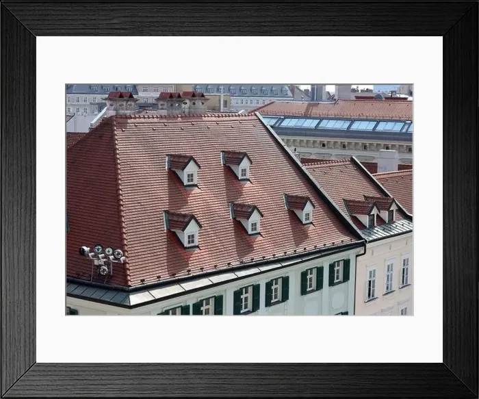 Framed Print : View of the Old Town from the Castle Hill, Bratislava, Slovakia. Street view, old red roofed houses. Spring in Europe Framed Print : View of the Old Town from the Castle Hill, Bratislava, Slovakia. Street view, old red roofed houses. Spring in Europe