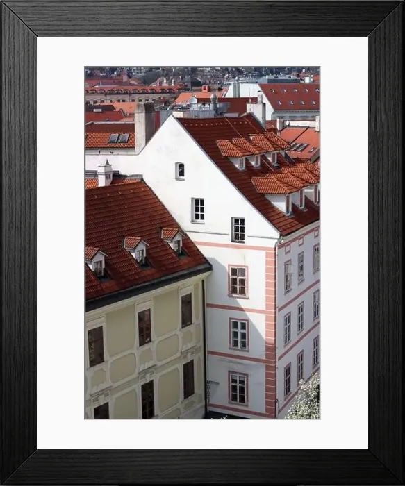 Framed Print : View of the Old Town from the Castle Hill, Bratislava, Slovakia. Street view, old red roofed houses. Spring in Europe Framed Print : View of the Old Town from the Castle Hill, Bratislava, Slovakia. Street view, old red roofed houses. Spring in Europe