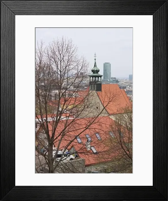 Framed Print : View of the Old Town from the Castle Hill, Bratislava, Slovakia. Street view, old red roofed houses. Spring in Europe Framed Print : View of the Old Town from the Castle Hill, Bratislava, Slovakia. Street view, old red roofed houses. Spring in Europe