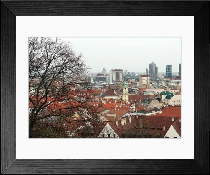 Framed Print : View of Bratislava from the Old Town. Red roofed houses from above. Spring in Europe Framed Print : View of Bratislava from the Old Town. Red roofed houses from above. Spring in Europe