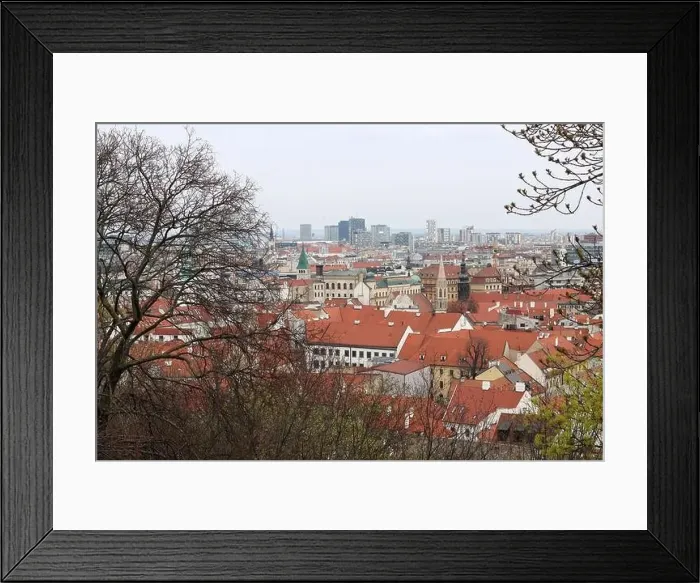 Framed Print : View of the Old Town from the Castle Hill, Bratislava, Slovakia. Street view, old red roofed houses. Spring in Europe Framed Print : View of the Old Town from the Castle Hill, Bratislava, Slovakia. Street view, old red roofed houses. Spring in Europe