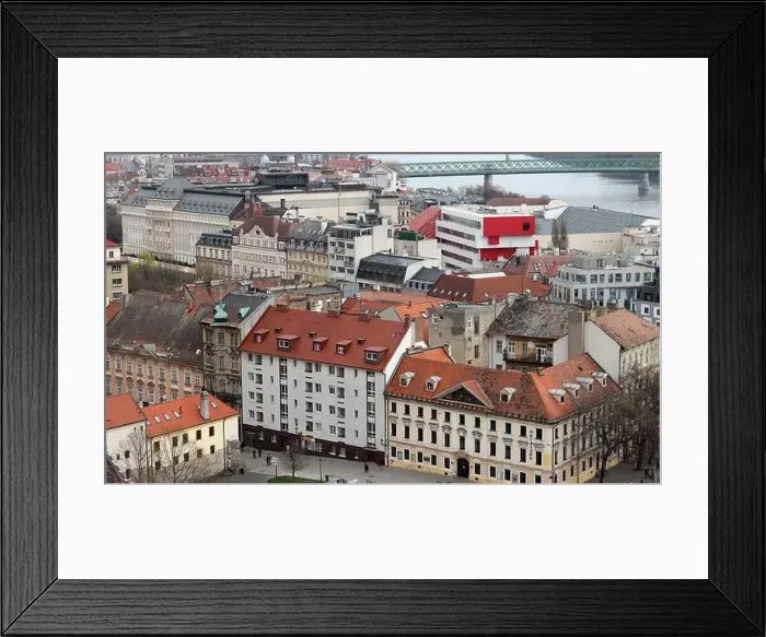 Framed Print : View of Bratislava from the Old Town. Red roofed houses from above. Spring in Europe Framed Print : View of Bratislava from the Old Town. Red roofed houses from above. Spring in Europe