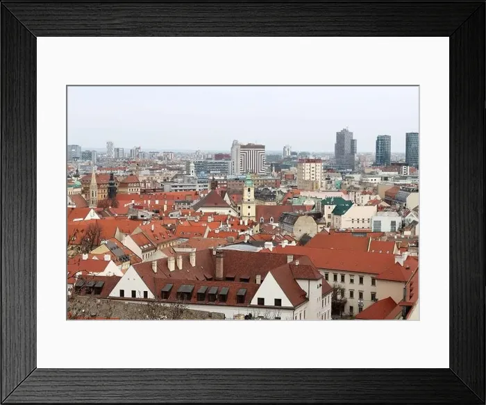 Framed Print : View of Bratislava from the Old Town. Red roofed houses from above. Spring in Europe Framed Print : View of Bratislava from the Old Town. Red roofed houses from above. Spring in Europe