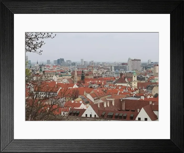 Framed Print : View of Bratislava from the Old Town. Red roofed houses from above. Spring in Europe Framed Print : View of Bratislava from the Old Town. Red roofed houses from above. Spring in Europe