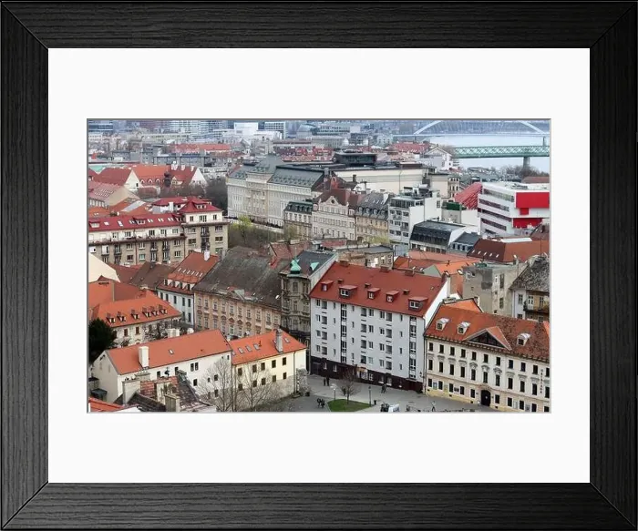 Framed Print : View of Bratislava from the Old Town. Red roofed houses from above. Spring in Europe Framed Print : View of Bratislava from the Old Town. Red roofed houses from above. Spring in Europe