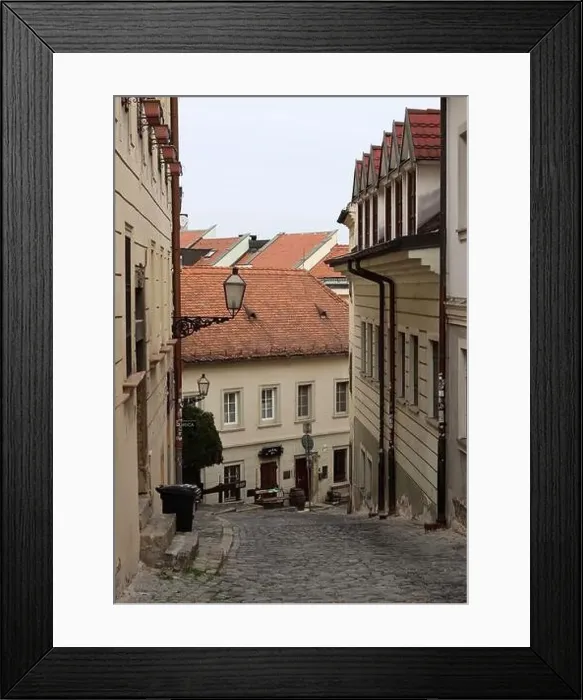 Framed Print : Beautiful tiny street in the old town of Bratislava, Slovakia. Architecture of Europe. Tourist destinations concept Framed Print : Beautiful tiny street in the old town of Bratislava, Slovakia. Architecture of Europe. Tourist destinations concept