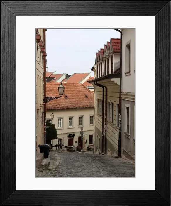 Framed Print : Beautiful tiny street in the old town of Bratislava, Slovakia. Architecture of Europe. Tourist destinations concept Framed Print : Beautiful tiny street in the old town of Bratislava, Slovakia. Architecture of Europe. Tourist destinations concept