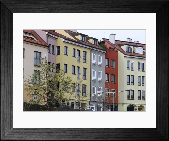 Framed Print : Colorful facades of houses close up photo. Architecture of Europe Framed Print : Colorful facades of houses close up photo. Architecture of Europe