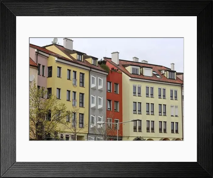 Framed Print : Colorful facades of houses close up photo. Architecture of Europe Framed Print : Colorful facades of houses close up photo. Architecture of Europe